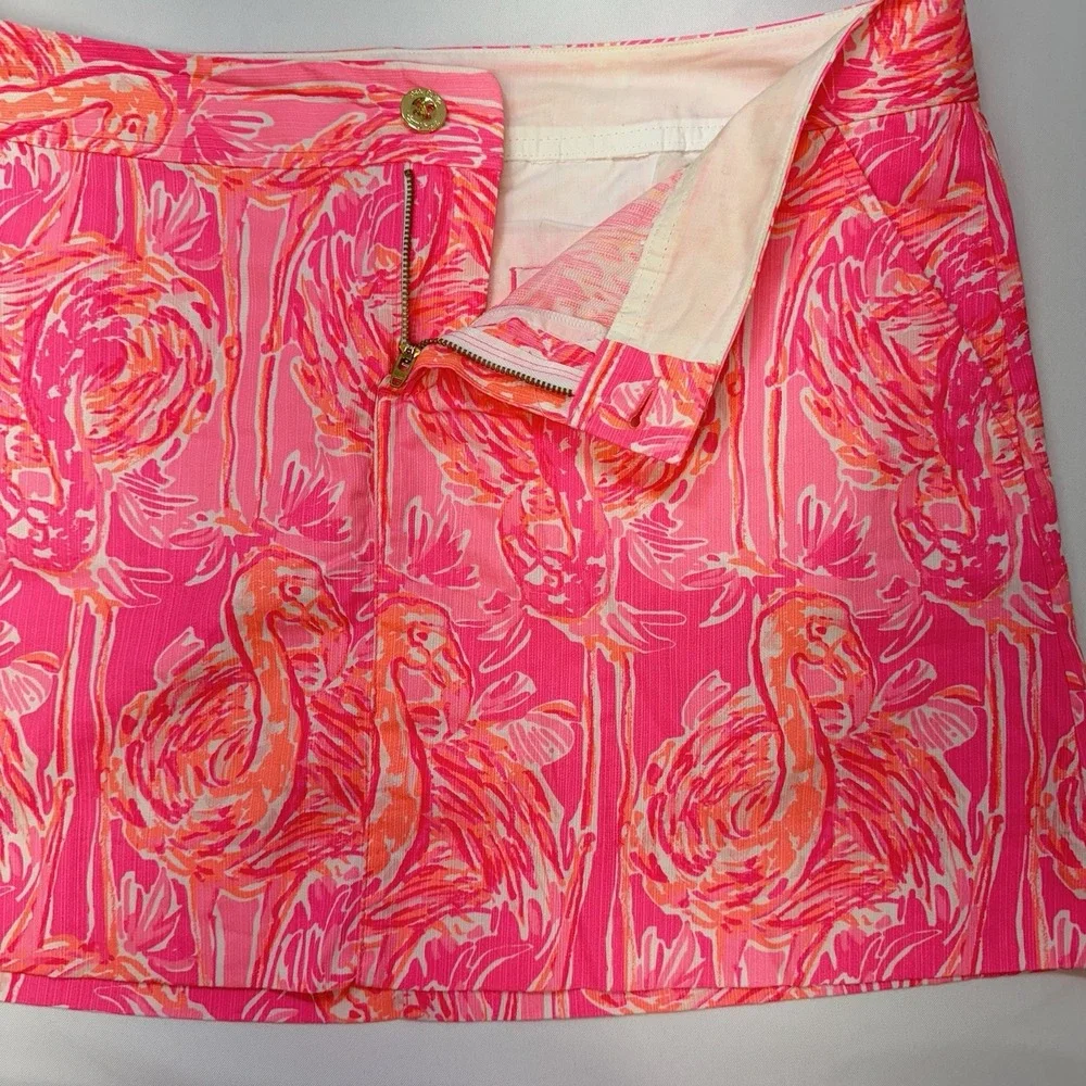 LILLY PULITZER Women's Mini Skirt‎ Hot Pink Flamingos Sz 14 **NO SKORT LINING**